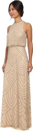 Vista 3 de Adrianna Papell Vestido tipo blusón con cuentas estilo halter Art Deco para mujer Floor Length Formal Gown with Scalloped Beading & Bloused Bodice