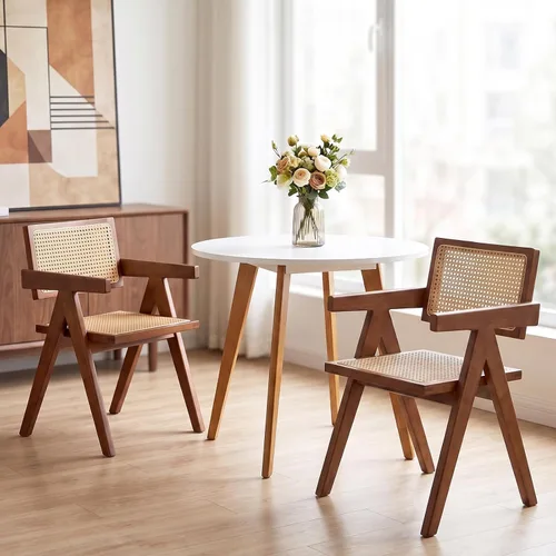 Vista 12 de Comfy to go Juego de 2 sillas de comedor de ratán, sillas de cocina de mimbre para comedor, negro