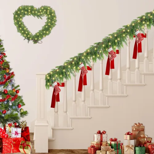 Vista 3 de Guirnalda de cedro de Navidad de 6 pies con luz, guirnalda de cedro iluminada de tacto real, guirnaldas artificiales para mesa, chimenea, pared