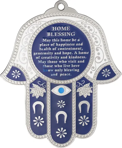 Vista 5 de Hamsa Wall Decor - Amuleto de protección contra el mal de ojo rojo/azul para el hogar/negocios, amuleto de buena suerte en inglés/Hebrew Blessings
