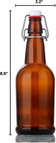 Vista 7 de SureSave Botellas de cerveza con tapa abatible fácil Juego de botellas de vidrio ámbar de 16 onzas con tapa hermética para kombucha, bebidas