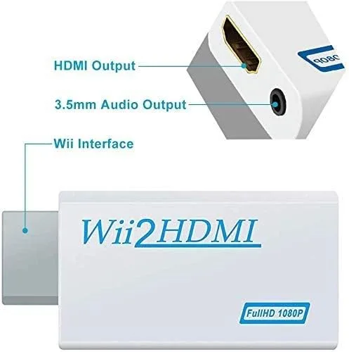 Vista 3 de Adaptador de convertidor Wii Hdmi Goodeliver Wii a HDMI 1080p conector de salida de video de 0138in audio - Compatible con todos los modos
