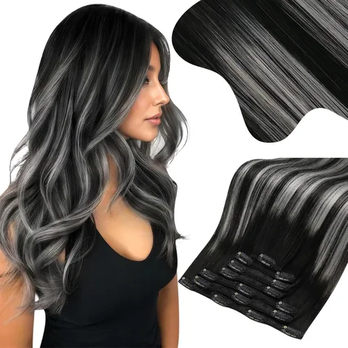 Vista 49 de Moresoo Extensiones de cabello humano con clip, balayage, color marrón oscuro a marrón dorado con clip, extensiones de cabello humano con clip, 5