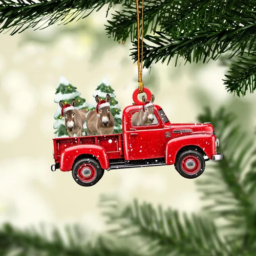 Vista 9 de Talataca Burro con sombrero de Navidad con corona de burro 2D plano para espejo retrovisor de automóvil, accesorios para el árbol de Navidad, adorno