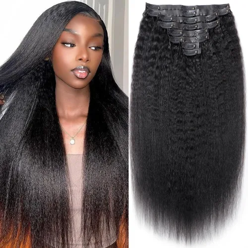 Vista 40 de Extensiones de cabello con clip de 12 pulgadas, rizado birmano, negro natural, extensiones de cabello con clip rizado birmano, cabello humano real