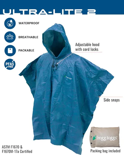 Vista 2 de FROGG TOGGS Ultra-lite2 - Poncho de lluvia impermeable, transpirable, tamaños para adultos y jóvenes