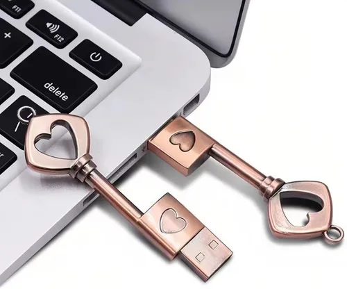Vista 2 de Unidad flash USB 2.0 de 64 GB, unidad USB con forma de corazón de metal con forma de llave USB, unidad de memoria USB para computadora, buenos