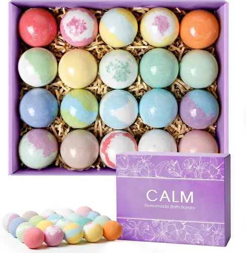 CalmNFiz Set de 20 bombas de baño para mujeres, regalo natural con maravilloso efecto efervescente, con manteca de karité y aceites esenciales, baño