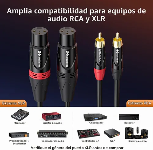 Vista 4 de Cable Matters Cable doble XLR a RCA, doble hembra XLR a RCA, 6 pies