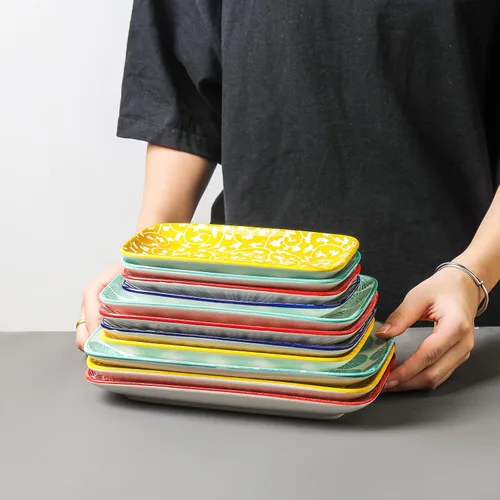Vista 7 de Selamica Platos rectangulares de ensalada, platos de postre de cerámica de 7.1 pulgadas, platos pequeños para aperitivos, aperitivos, sushi, frutas