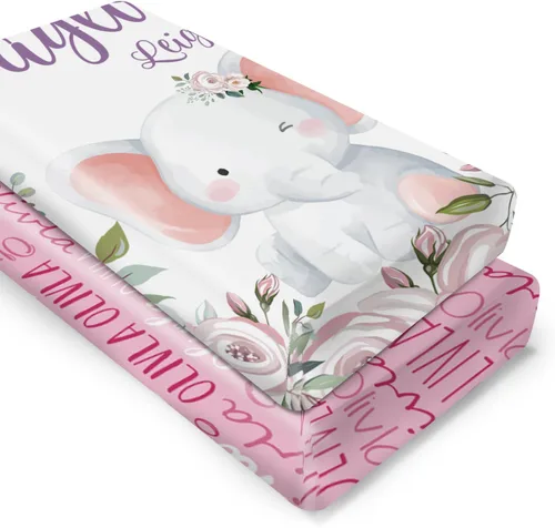 Vista 30 de Sábanas personalizadas para cuna de bebé, sábana bajera ajustable con nombre personalizado para funda de colchón estándar de cuna, paquete de 2
