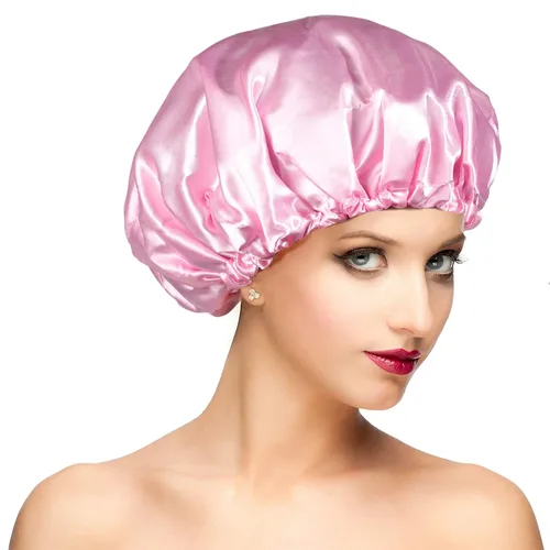 Vista 9 de Gorros de ducha para mujer, extra grande, ajustable, impermeable, reutilizable, gorro de ducha para mujeres y niñas, cabello largo y grueso, gorros