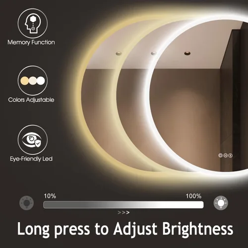 Vista 2 de S·BAGNO Espejo redondo de baño LED de 32’’ con luces, espejo de tocador para montar en pared con iluminación trasera y frontal, 3000K/4000K/6500K