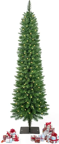 Vista 9 de Árbol de Navidad con nieve artificial, preiluminado con luces cálidas, abeto noble blanco esmerilado, árbol de Navidad artificial delgado
