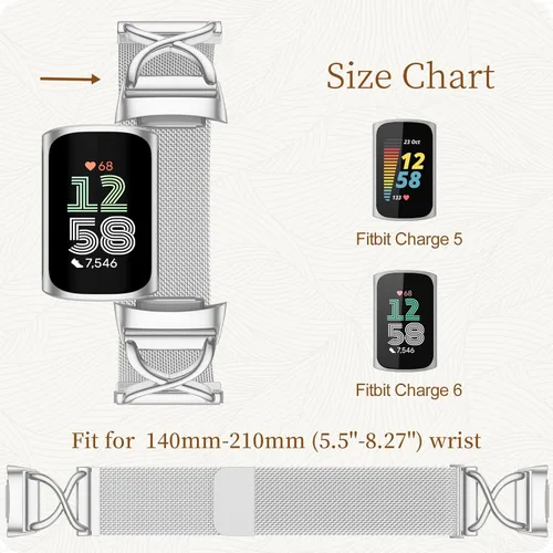 Vista 6 de JKD Banda de Metal en Forma de X Compatible con Fitbit Charge 6/Charge 5 Bandas para Mujeres y Hombres, Correa de Pulsera de Malla de Acero
