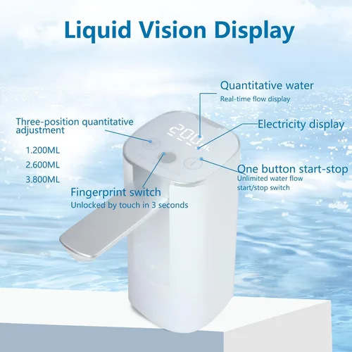 Vista 2 de Electric Water Bottle Pump Rechargeable Water Dispenser Autofolding Spout Smart Portable USB Charging for Kitchen Office Home Camping Bedroom