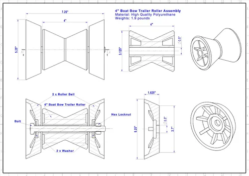 Vista 3 de Rodillo de arco de 4 pulgadas para remolque de barco con radios para eje de 1/2 pulgadas Ámbar