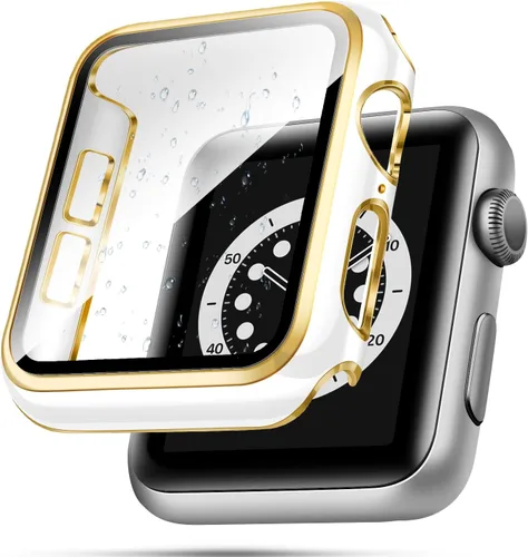 Vista 14 de top4cus Carcasa de 38mm compatible con Apple Watch, con protector de pantalla de vidrio templado incorporado, cubierta de PC para iWatch Series
