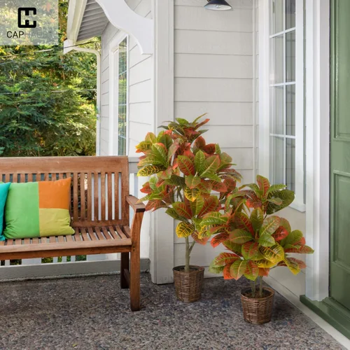 Vista 9 de Fencer Wire Árbol de croton topiario artificial de 30 pulgadas, plantas artificiales resistentes a los rayos UV, arbustos y arbustos sintéticos