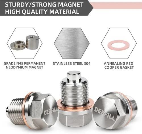 Vista 2 de Tapón magnético de drenaje de aceite M16 X 1.5, perno de tuerca de drenaje de sumidero de acero inoxidable con arandela de trituración de cobre