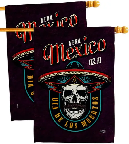 Viva Mexico House Flags 2 pcs Pack Falltime Day of Dead Dia De Los Muertos Fiesta Mexican Party Autumntime Small Decorative Gift Yard Banner Made In