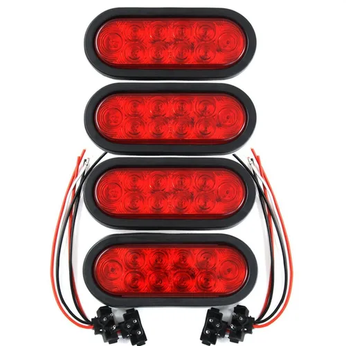 Vendedor estadounidense-ADarkeningMask$$$ (4) Remolque Camión LED Sellado ROJO 6 "Oval Stop/Turn/Tail Light Marine Waterproof Incluyendo 3-pin tapón