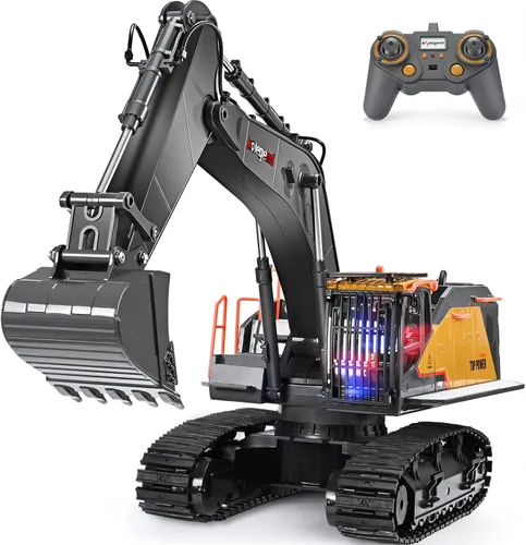 kolegend - Excavadora RC de 22 canales, pala de metal, brazos independientes, escala 1/14, vehículos de construcción con control remoto profesional,