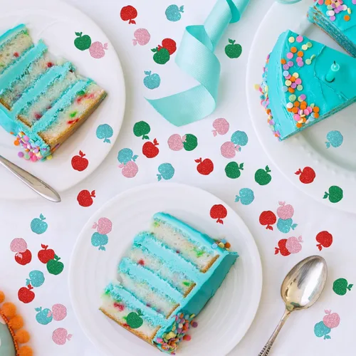 Vista 4 de Confeti colorido de manzana de frutas, cumpleaños, decoración de mesa de manzana con temática de frutas, 100