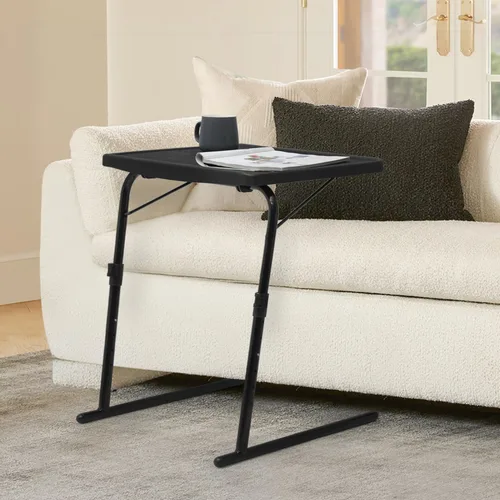 Vista 10 de Magshion Bandeja de TV inclinable ajustable de 22 pulgadas, mesa para cena en cama o sofá, cómoda mesa negra plegable con 3 ajustes de ángulo