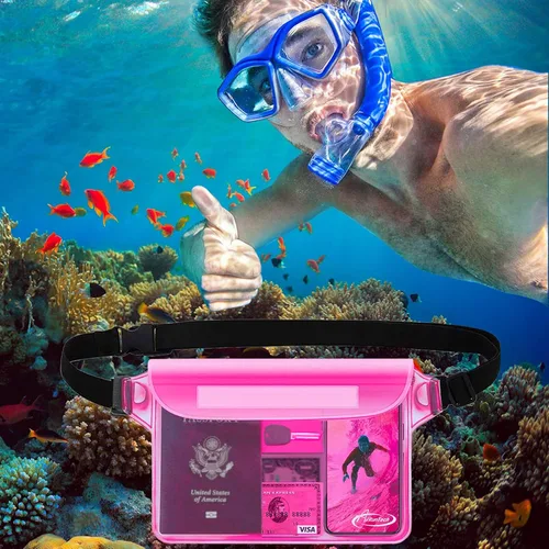 Vista 2 de AiRunTech Bolsa impermeable con correa para la cintura (paquete de 2) Accesorios de playa, la mejor manera de mantener tu teléfono y objetos