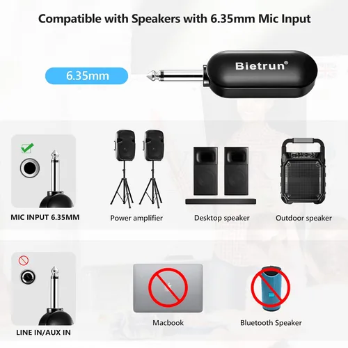 Vista 6 de Bietrun Auriculares inalámbricos con enchufe de 1/4 pulgadas, rango de 165 pies, micrófono inalámbrico UHF y micrófono de mano 2 en 1, para altavoz
