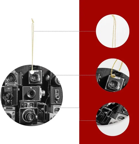 Vista 4 de Retro Cool Camera Collection Christmas Ornament Funny Round Hanging Ornament Pendant Personalized Xmas Round Ceramic Pendant Christmas Ceramic