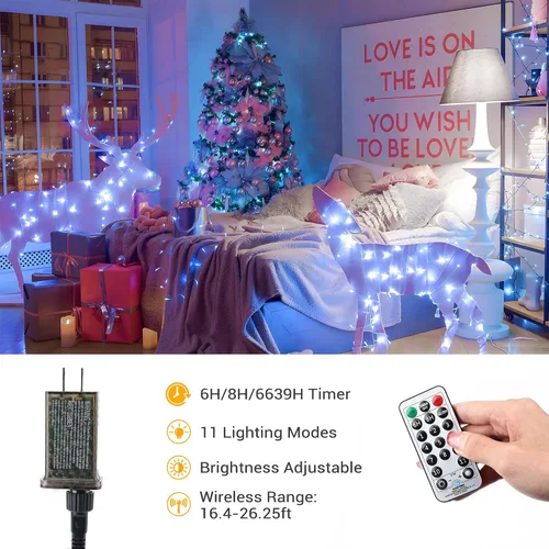 Vista 4 de Brizled Luces de Navidad que cambian de color, 65.67 pies, 200 luces LED de doble color para árbol de Navidad con control remoto, blanco frío