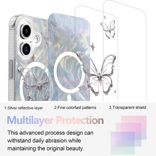 Vista 498 de I-MGAE-IN-AR - Funda diseñada para iPhone 12 y 12 Pro, diseño de mariposa plateada brillante, funda protectora de poliuretano termoplástico, suave