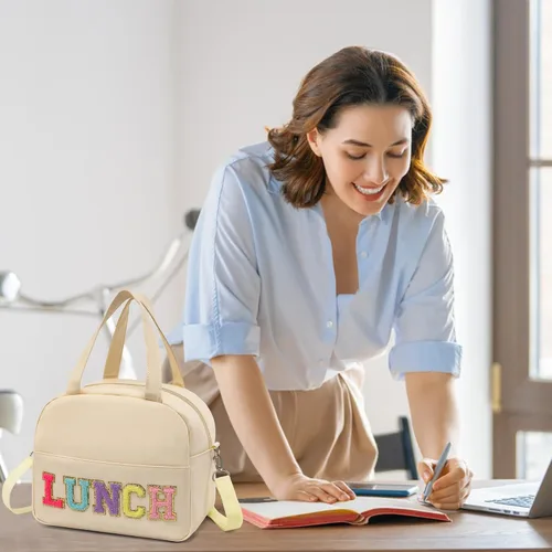 Vista 8 de Bolsa de almuerzo para mujer, lonchera aislada personalizada para adultos con correa ajustable para el hombro, reutilizable, congelable, lonchera