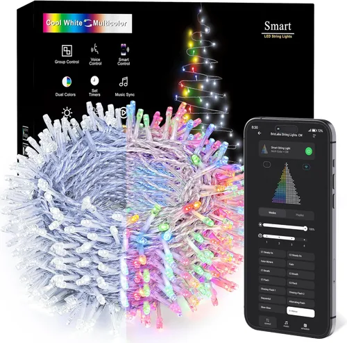 Vista 11 de BrizLabs - Luces de Navidad inteligentes, 100 luces LED que cambian de color, 33 pies, control por aplicación/voz, luces de árbol de Navidad