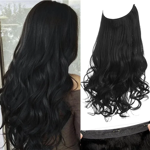 Vista 17 de SARLA Extensiones de cabello con alambre invisible con 3 clips, postizo sintético corto, ondulado, rizado, diadema ajustable transparente