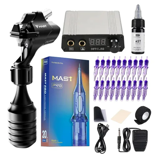 Kit de máquina de tatuaje rotatorio de destello de mástil con fuente de