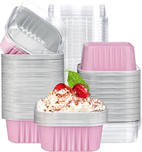 Vista 20 de EUSOAR Moldes para pasteles con tapas, 50 piezas de 10 onzas / 10.1 fl oz cuadrados para cupcakes, moldes desechables, recipientes de papel