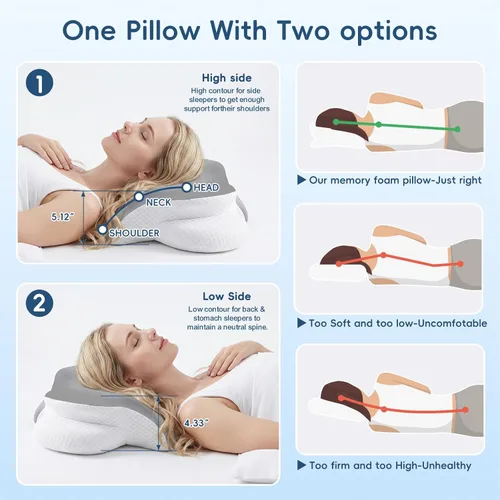 Vista 4 de Almohada cervical para el cuello para aliviar el dolor, almohada ergonómica de contorno para dormir, almohada refrescante de 2 alturas para soporte