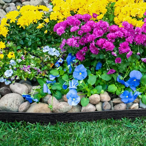 Vista 7 de EasyFlex Borde de jardín de pared alta sin excavación con picos de anclaje, 2.5 pulgadas. Borde de jardín de plástico recto alto con textura de Negro