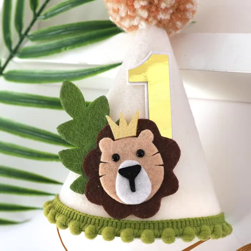 Vista 2 de Corona de primer cumpleaños con temática de león - Wild One Jungle Safari Decoración para niños