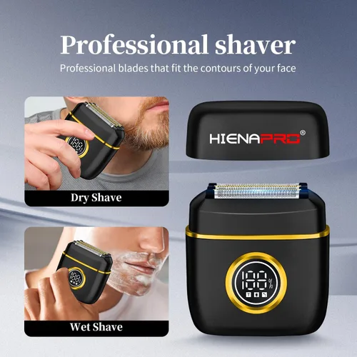 Vista 3 de HIENA PRO Afeitadora eléctrica de aluminio para hombre, recargable USB-C, IPX7 impermeable, tamaño de bolsillo con pantalla LED para viajes y hogar