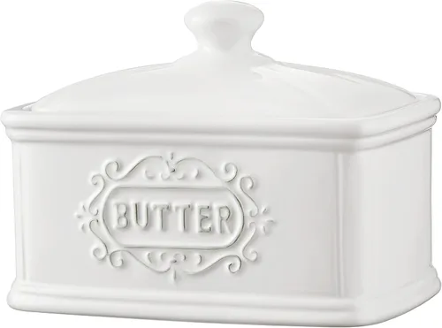 Gran plato de mantequilla de cerámica pintado a mano con tapa, gran caja de mantequilla TAWCHES, recipiente de mantequilla para encimera y soporte