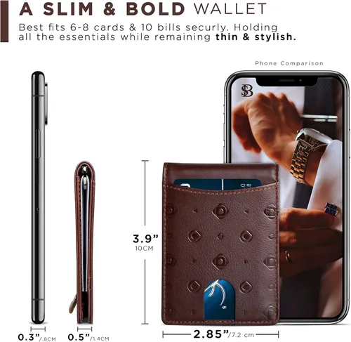 Vista 6 de SERMAN BRANDS RFID Blocking Slim Bifold Genuine Leather Minimalist Front Pocket Wallets for Men with Money Clip Thin Mens