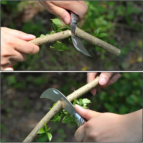 Vista 4 de Linsen - Cuchillo de poda e injerto para exteriores, herramienta de brotación de jardín de acero inoxidable, cuchillo de corte múltiple de bolsillo