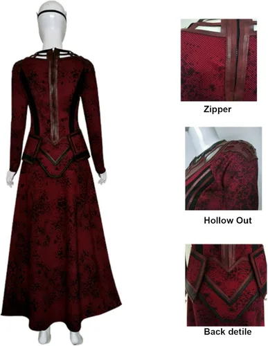 Vista 6 de Wanda Maximoff - Disfraz de capa escarlata, tocado de bruja, conjunto completo de capa roja, pantalones para Halloween, accesorio de cosplay