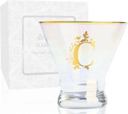 Vista 23 de Onebttl Vasos de Martini iridiscentes sin tallo con inicial M, regalos personalizados para mujeres, 8 onzas, regalos de cóctel, vasos de alcohol