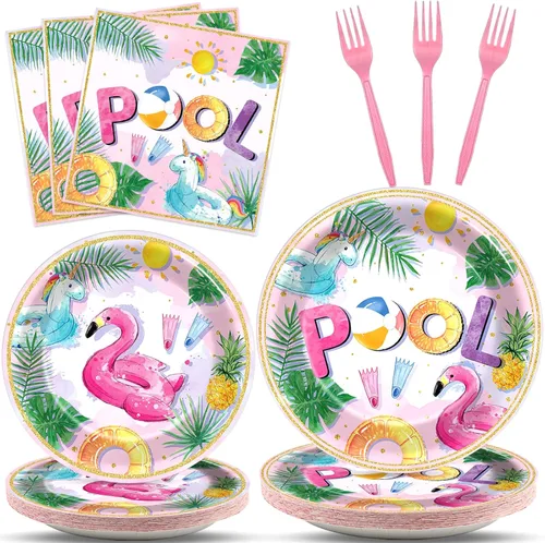 Vista 34 de 96 piezas de platos y servilletas de oro rosa para fiesta de cumpleaños número 9 para niñas, suministros de fiesta de oro rosa, juego de vajilla