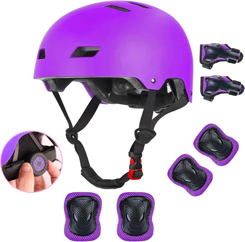 Vista 9 de Casco de bicicleta para niños de Banzk, para edades 3-5-8-14+, para niñas y niños, casco con rodilleras, coderas y muñequeras, ventilación